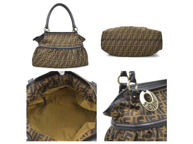 Fendi Zucca Canvas- und Leder-Schultertasche Braun - Ansicht 3