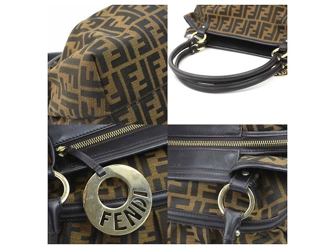 Fendi Zucca Canvas- und Leder-Schultertasche Braun - Ansicht 4