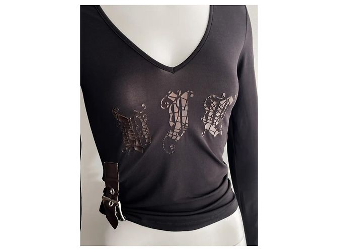 Blusa Versace Jeans Couture Marrón Asimétrica con Hebilla Castaño - vista 2