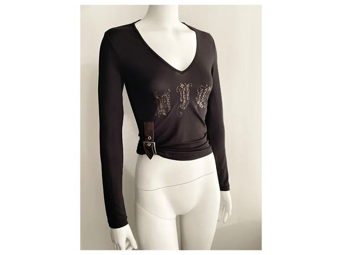 Blusa Versace Jeans Couture Marrón Asimétrica con Hebilla Castaño - vista 3