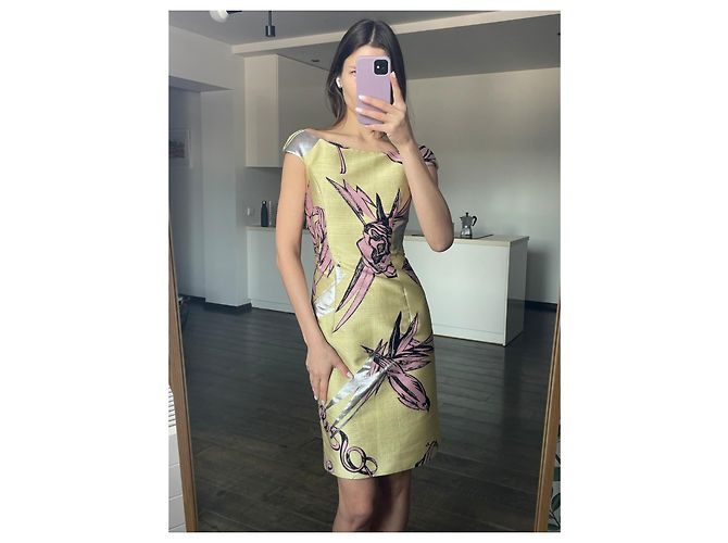 Vestido Christian Dior Raf Simons Cruise 2014 de seda amarillo - vista 2