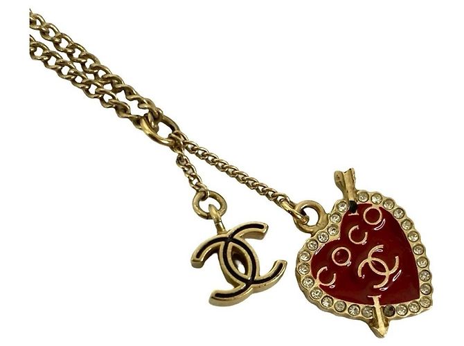 Collar de cadena con colgante de corazón Coco Mark de Chanel Roja Dorado - vista 3