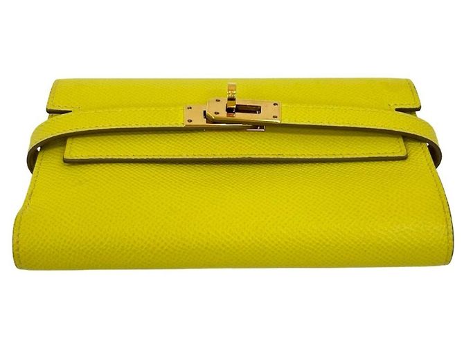 Cartera Bifold Compacta de Cuero Kelly de Hermès Amarillo - vista 6
