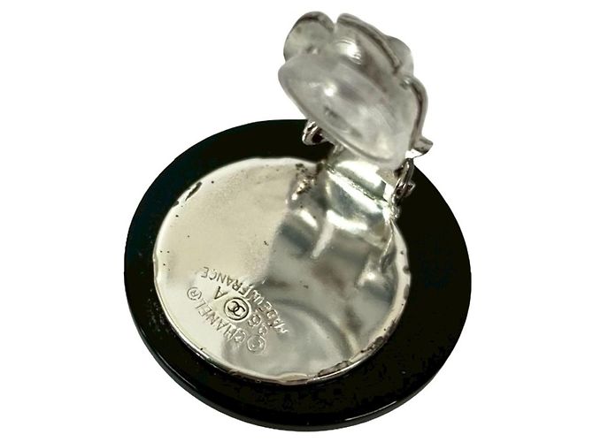 Orecchini in plastica placcata con motivo Coco Mark vintage di CHANEL Nero Argento - vista 2