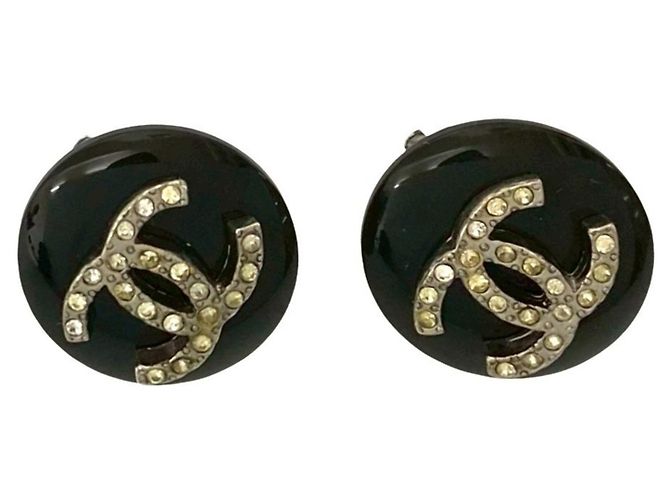 Orecchini in plastica placcata con motivo Coco Mark vintage di CHANEL Nero Argento - vista 4