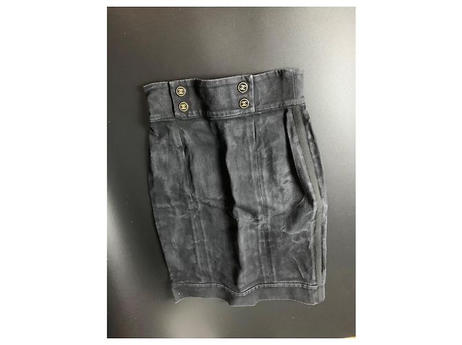 Chanel Schwarzer Canvas Bleistiftrock mit Hohem Bund XS - Ansicht 2