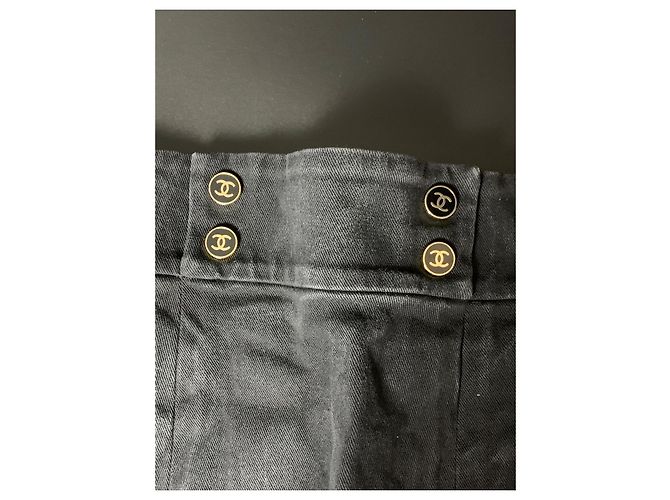 Chanel Schwarzer Canvas Bleistiftrock mit Hohem Bund XS - Ansicht 3