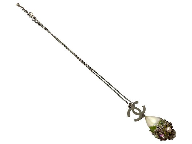 Halskette mit Metallkette und falschen Perlen Coco Mark von CHANEL Silber - Ansicht 5