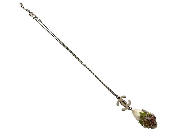 Halskette mit Metallkette und falschen Perlen Coco Mark von CHANEL Silber - Ansicht 6