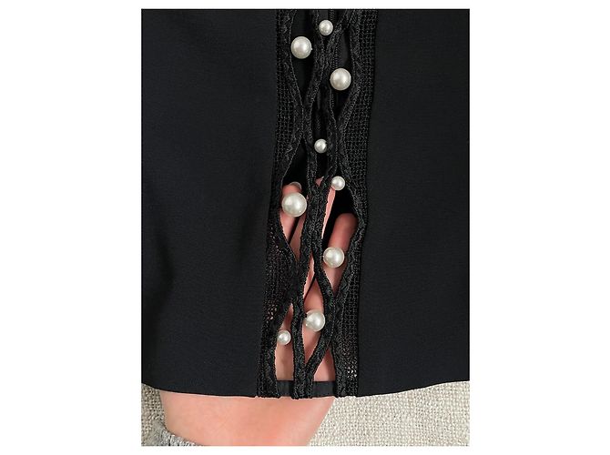 Blusa preta Thierry Mugler com detalhes de pérolas e renda Preto - vista 2