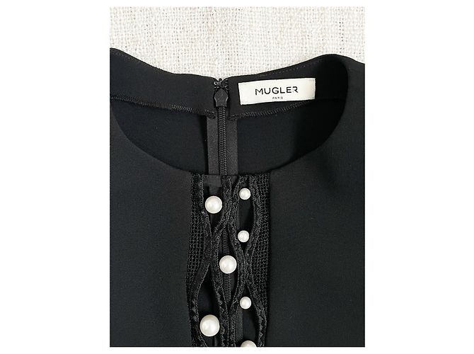 Blusa preta Thierry Mugler com detalhes de pérolas e renda Preto - vista 4