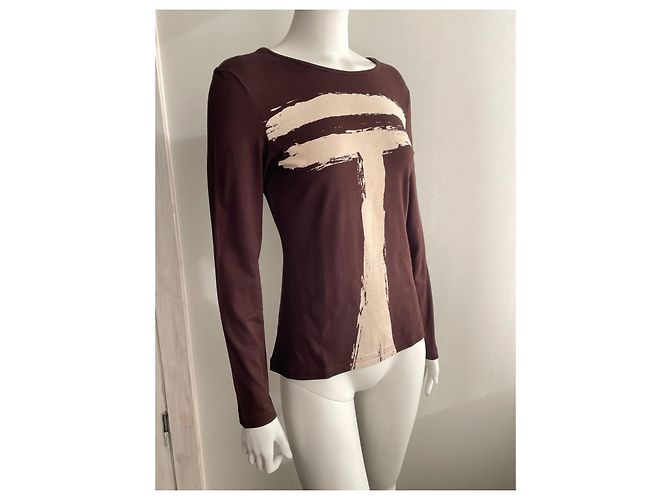 Top de manga larga Thierry Mugler de Jersey Marrón Beige Castaño - vista 4