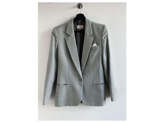 Blazer Valentino Garavani en laine pied de poule bleu clair Gris - vue 10