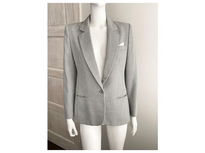Blazer Valentino Garavani en laine pied de poule bleu clair Gris - vue 3