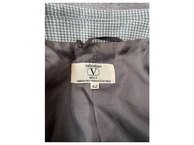 Blazer Valentino Garavani en laine pied de poule bleu clair Gris - vue 6
