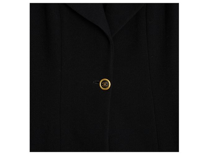 Chanel 1990 Giacca Gonna FR42 Classico Nero CC Set Fine Anni '80 UK14 US12 - vista 3