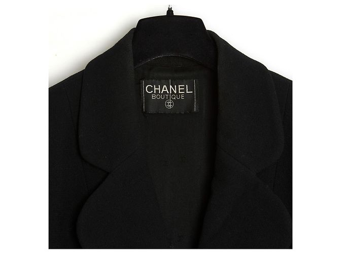 Chanel 1990 Giacca Gonna FR42 Classico Nero CC Set Fine Anni '80 UK14 US12 - vista 4
