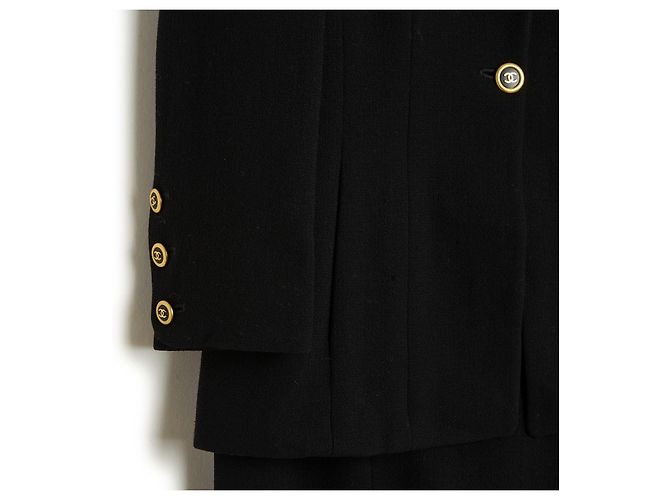 Chanel 1990 Giacca Gonna FR42 Classico Nero CC Set Fine Anni '80 UK14 US12 - vista 5
