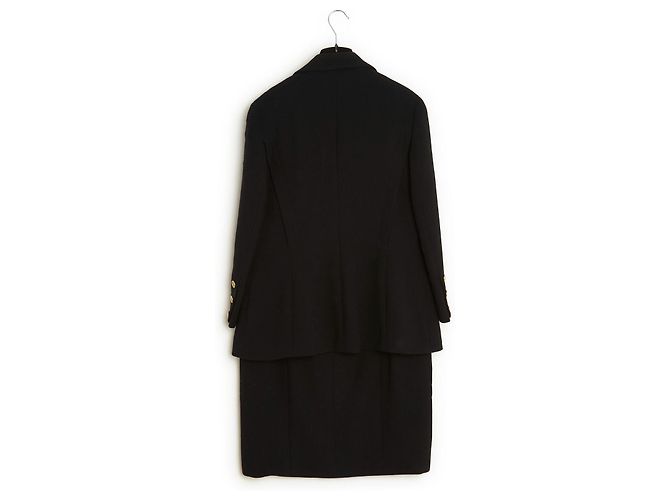 Chanel 1990 Giacca Gonna FR42 Classico Nero CC Set Fine Anni '80 UK14 US12 - vista 6