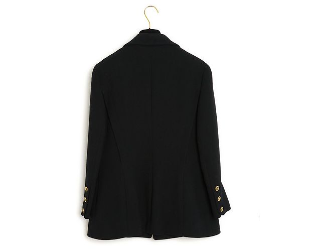 Chanel 1990 Giacca Gonna FR42 Classico Nero CC Set Fine Anni '80 UK14 US12 - vista 7