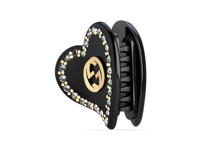 Fermaglio per capelli a forma di cuore con G intrecciato Gucci piccolo Nero - vista 2