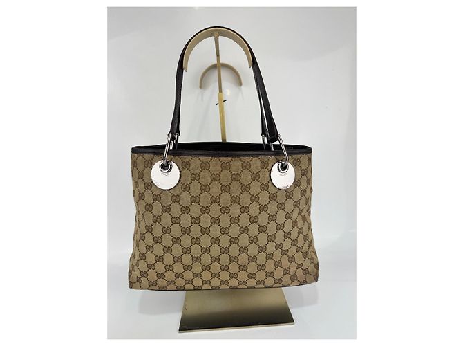 Borsa a spalla Gucci in tela / pelle marrone 276 - vista 2