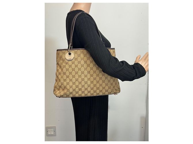 Borsa a spalla Gucci in tela / pelle marrone 276 - vista 7