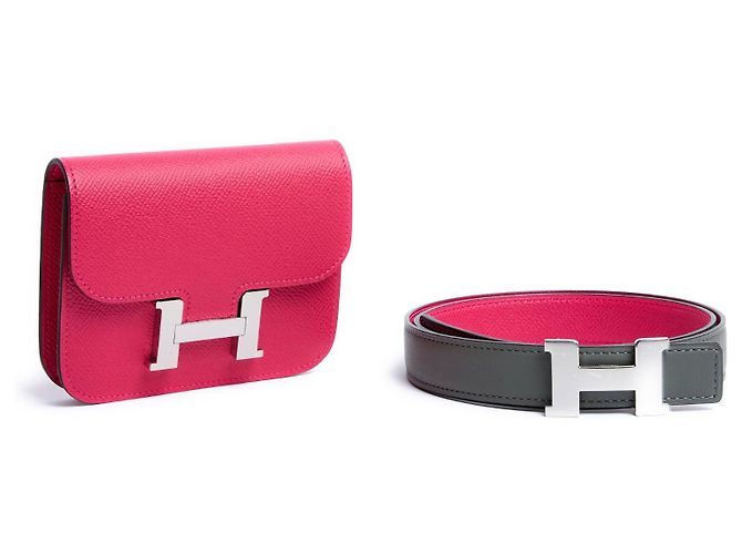 Hermès 2024 Constance Slim Pochette Cinturón Bolsa de Cuero Rosa en Cinturón Hardware de plata - view 11