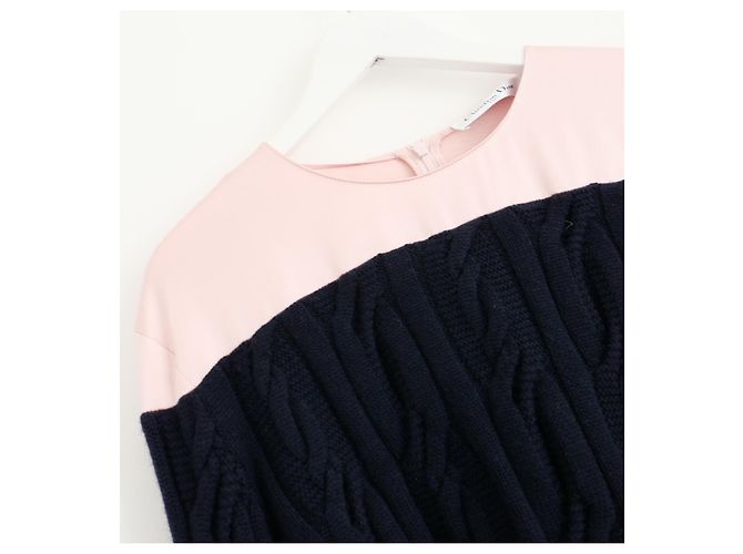 Suéter de ombro em seda com trançado Dior x Raf Simons Pré-Outono 2015 Rosa Azul marinho - vista 3