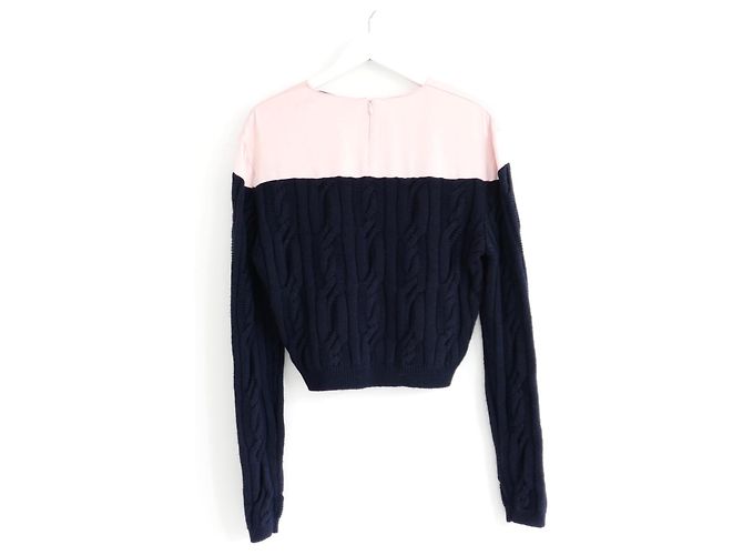 Suéter de ombro em seda com trançado Dior x Raf Simons Pré-Outono 2015 Rosa Azul marinho - vista 4