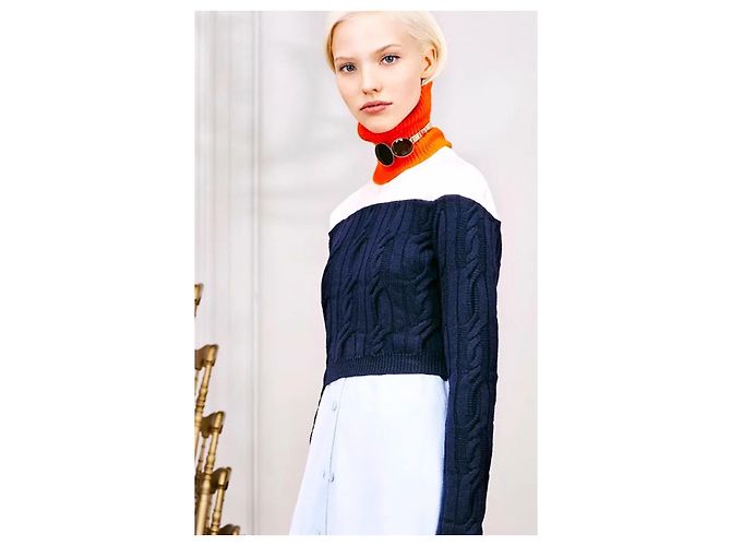 Suéter de ombro em seda com trançado Dior x Raf Simons Pré-Outono 2015 Rosa Azul marinho - vista 9