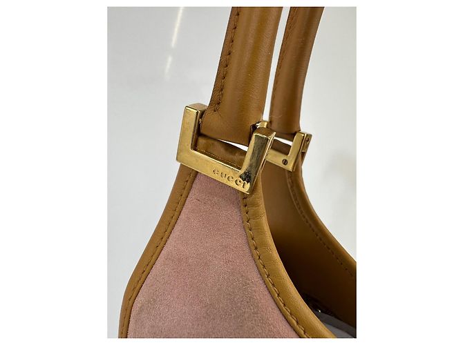 Borsa a spalla Gucci Jackie in suede e pelle Rosa e marrone278 - vista 10