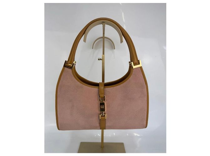 Borsa a spalla Gucci Jackie in suede e pelle Rosa e marrone278 - vista 2