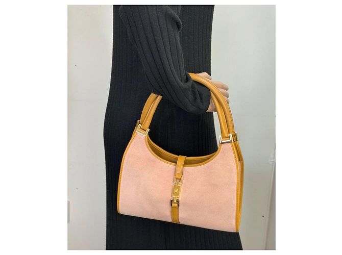Borsa a spalla Gucci Jackie in suede e pelle Rosa e marrone278 - vista 6