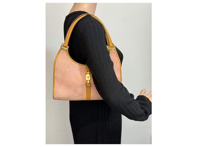 Borsa a spalla Gucci Jackie in suede e pelle Rosa e marrone278 - vista 7