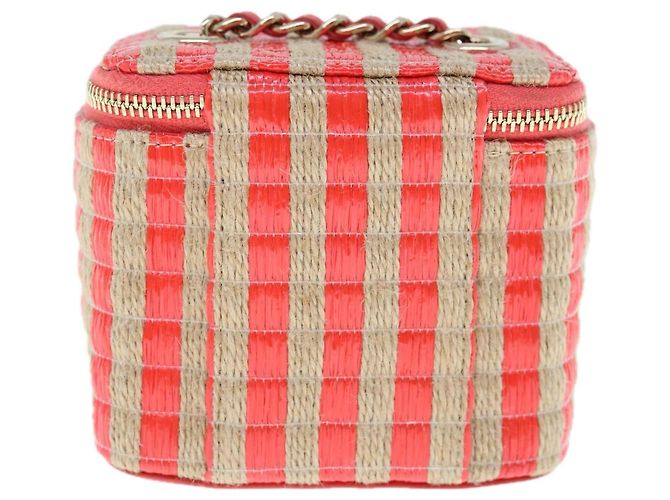 Vanity Beauty case Chanel in rafia intrecciata con manico e catena Rosso - vista 2