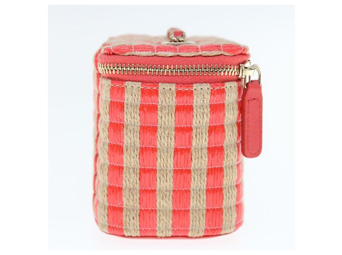 Vanity Beauty case Chanel in rafia intrecciata con manico e catena Rosso - vista 4