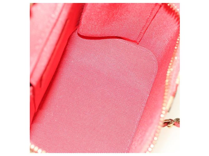 Vanity Beauty case Chanel in rafia intrecciata con manico e catena Rosso - vista 5