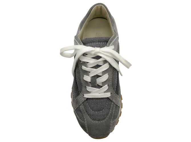 Baskets en lin / daim gris Brunello Cucinelli avec Monili - vue 4