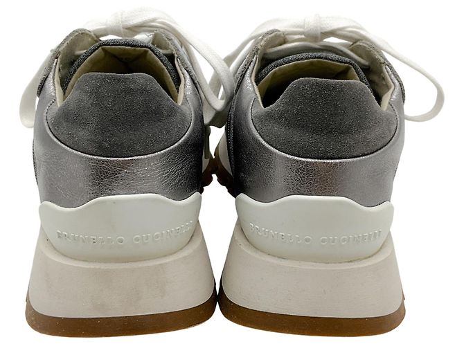 Baskets en lin / daim gris Brunello Cucinelli avec Monili - vue 5
