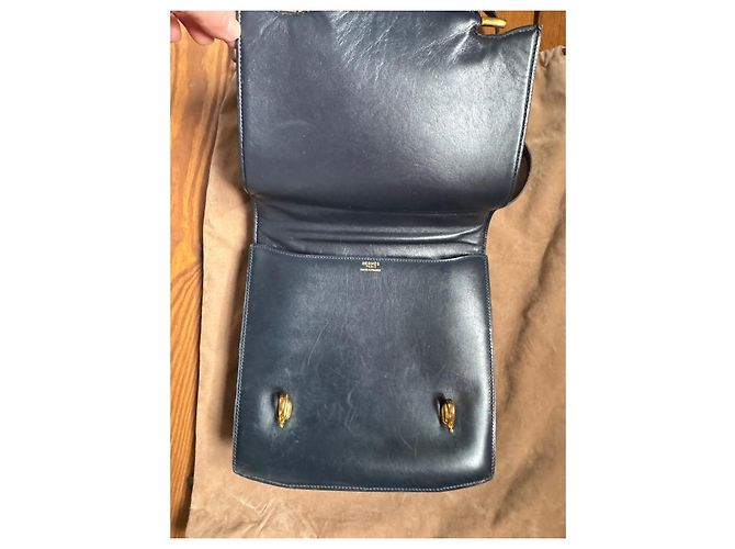 Borsa a spalla Hermès Camargue Box Calf blu navy Blu scuro - vista 11
