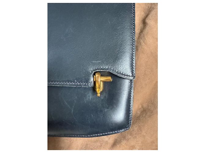 Borsa a spalla Hermès Camargue Box Calf blu navy Blu scuro - vista 13