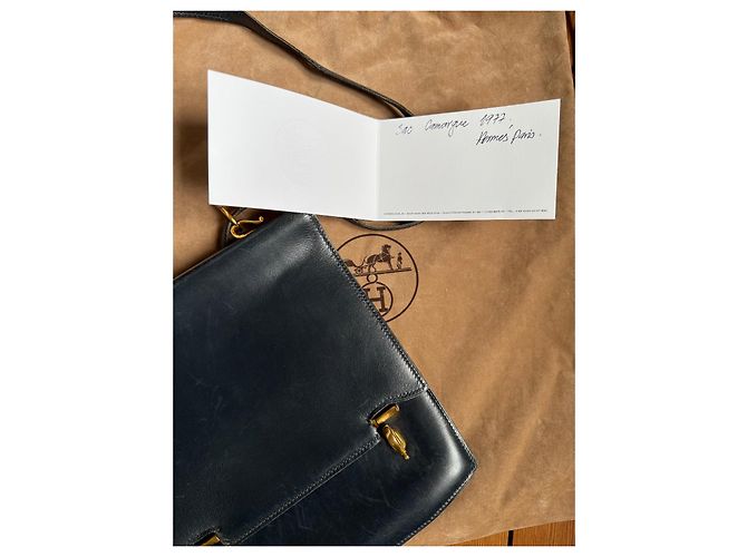 Borsa a spalla Hermès Camargue Box Calf blu navy Blu scuro - vista 6
