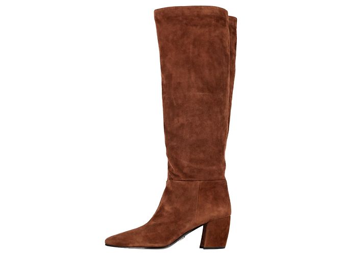 Prada kniehohe Stiefel mit spitzem Zehen aus braunem Wildleder - Ansicht 4