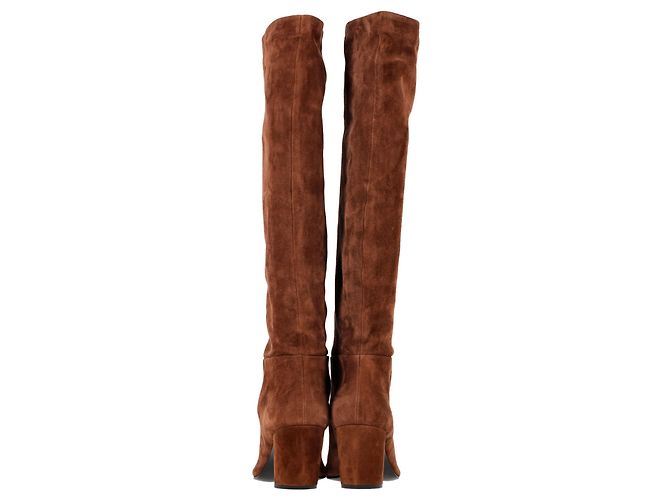 Prada kniehohe Stiefel mit spitzem Zehen aus braunem Wildleder - Ansicht 5