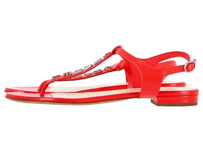 Timeless Sandali T-Strap con logo Chanel in pelle di vitello rossa Rosso - vista 4