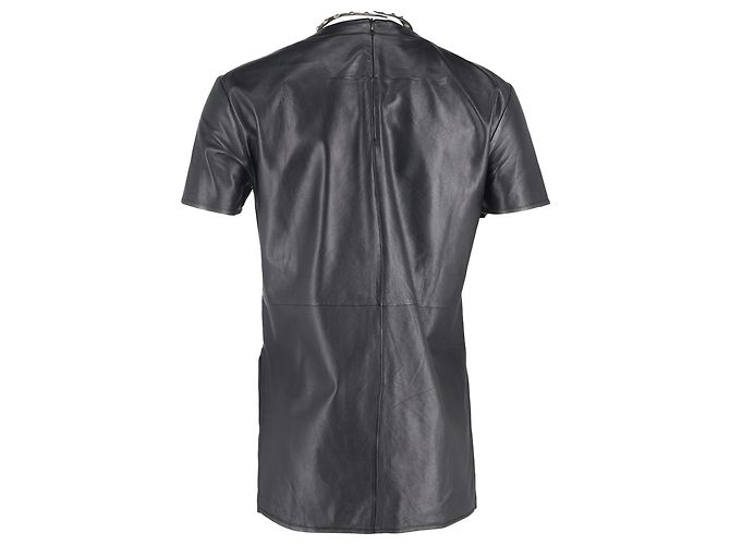 Camiseta de cuero de cordero negro con acento de gargantilla con tachuelas Givenchy - vista 3