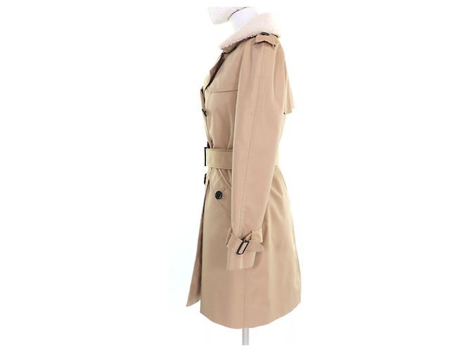 Abrigo trench de algodón con cuello de piel de cordero y forro de lana COACH Beige - vista 2