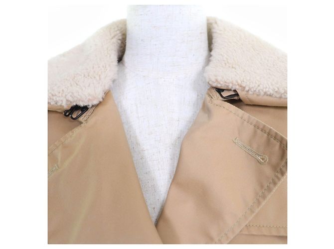 Abrigo trench de algodón con cuello de piel de cordero y forro de lana COACH Beige - vista 4