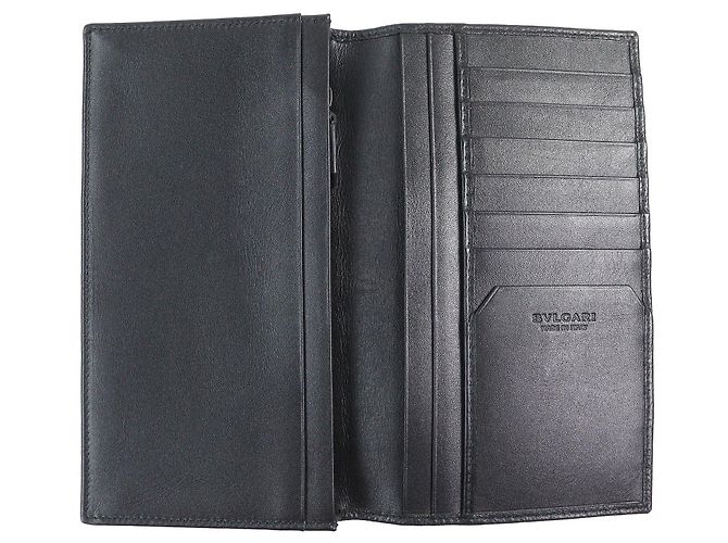 Bulgari BVLGARI OCTO Logo embossed leather long wallet Black - view 5